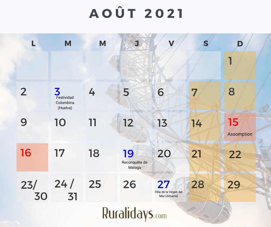 Jours fériés en Espagne et en Andalousie Calendrier 2021 Ruralidays